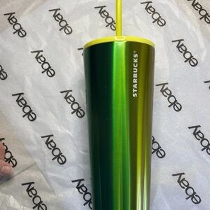 Starbucks 2023 Green & Yellow Ombré Tumbler W/ Straw 24oz Cold Cup
